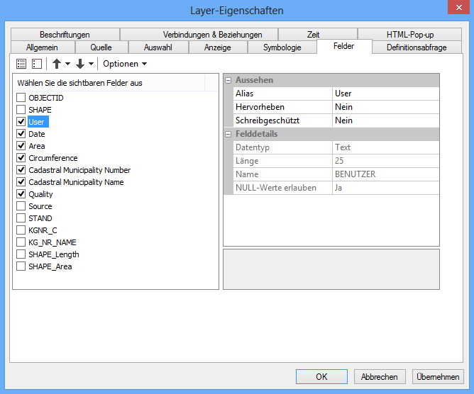 Festlegung der Reihenfolge und Sichtbarkeit der Felder in ArcMap Festlegung der Reihenfolge und Sichtbarkeit der Felder in ArcMap
