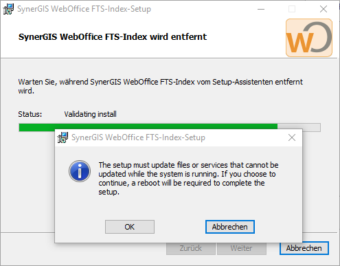 Deinstallation-Setup von SynerGIS WebOffice FTS-Index Deinstallation-Setup von SynerGIS WebOffice FTS-Index