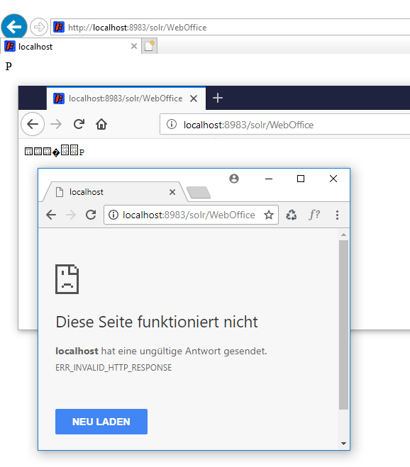 Verbindung über HTTP ist nicht mehr möglich: oben Microsoft Internet Explorer, mitte Mozilla Firefox, unten Google Chrome Verbindung über HTTP ist nicht mehr möglich: oben Microsoft Internet Explorer, mitte Mozilla Firefox, unten Google Chrome