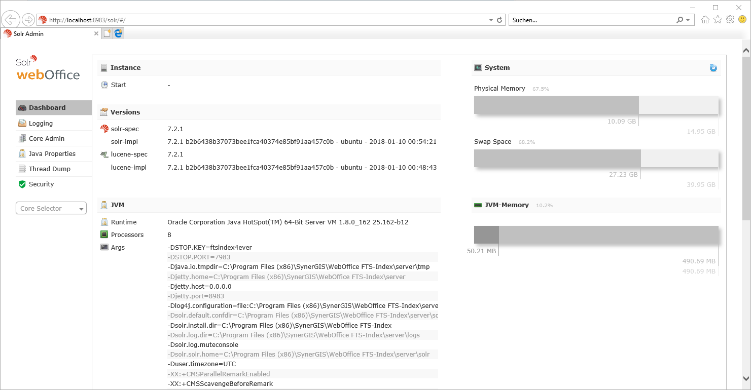 Web-Admin Interface von Solr Web-Admin Interface von Solr