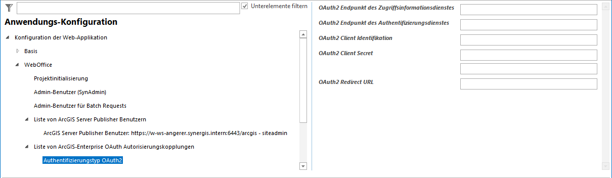Konfiguration in Anwendungskonfiguration - Authentifizierungstyp OAuth2 Konfiguration in Anwendungskonfiguration - Authentifizierungstyp OAuth2