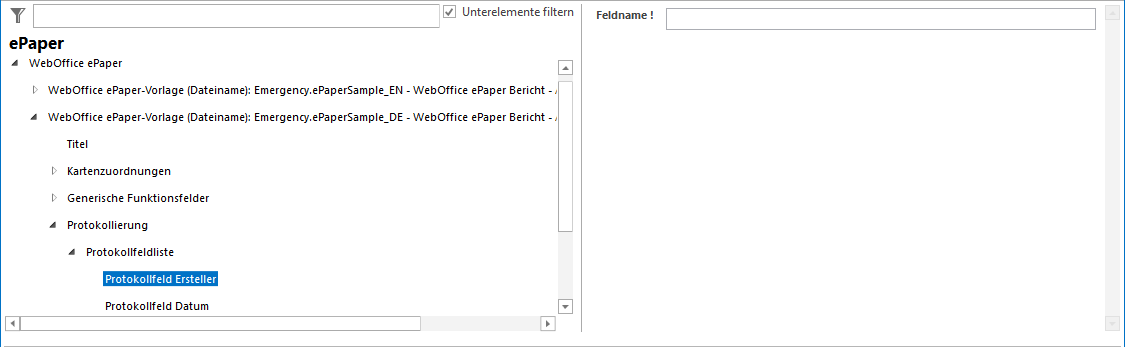 Konfiguration Epaper Protokollfeld