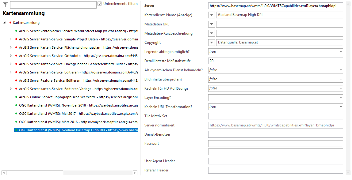 OGC Kartendienst (WMTS) Konfiguration in Kartensammlung OGC Kartendienst (WMTS) Konfiguration in Kartensammlung