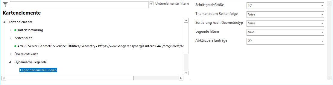 Globale Legendeneinstellungen in den Kartenelementen Globale Legendeneinstellungen in den Kartenelementen