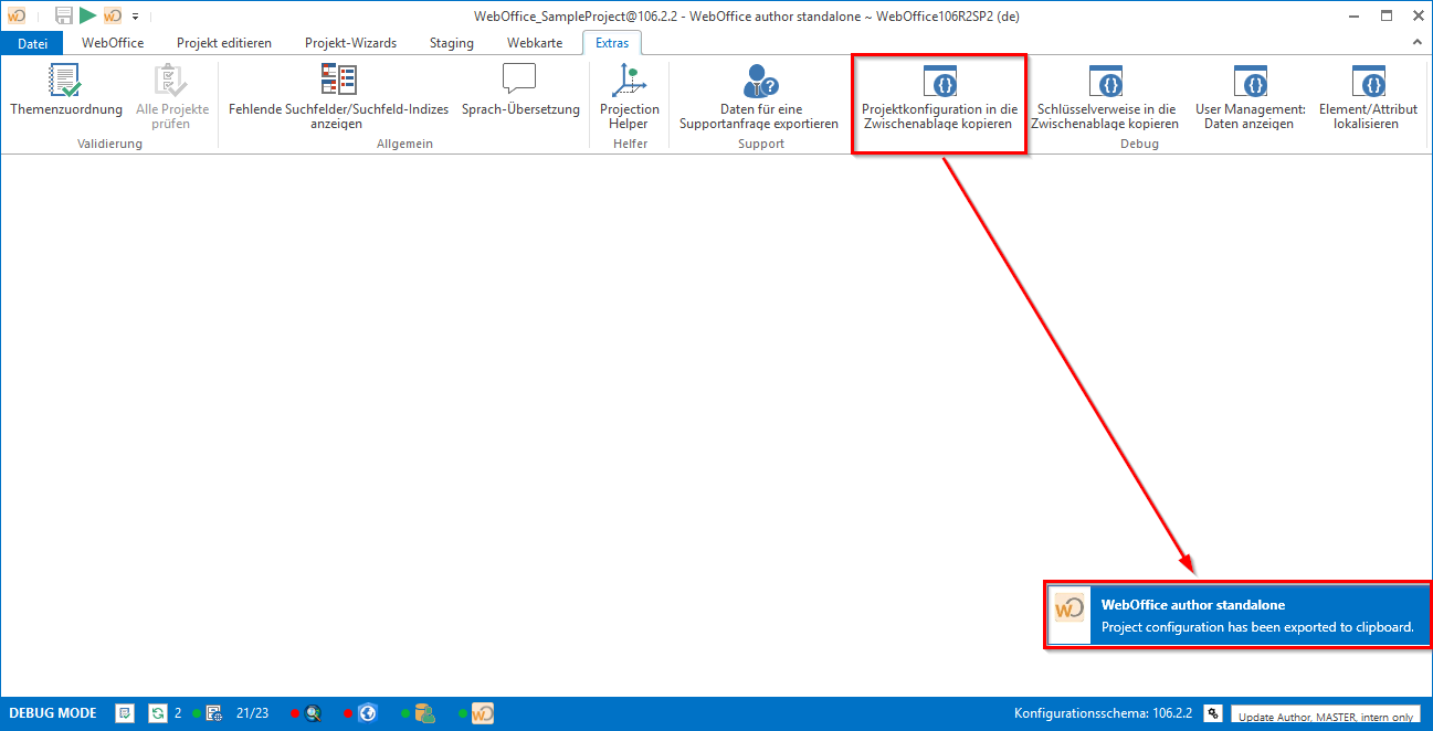 Projektkofiguration in die Zwischenablage kopieren Projektkofiguration in die Zwischenablage kopieren