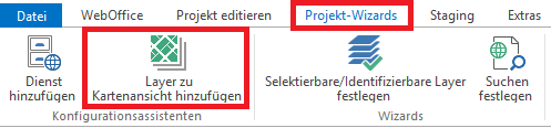 "Layer zu Kartenansicht hinzufügen"- Konfigurationsassistent im Menü des WebOffice author standalone "Layer zu Kartenansicht hinzufügen"- Konfigurationsassistent im Menü des WebOffice author standalone