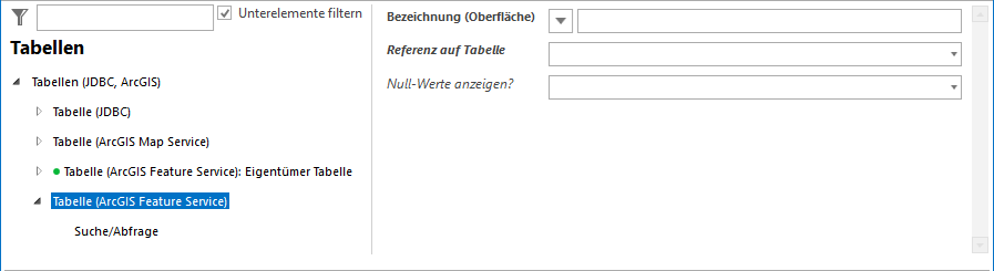 Tabelle (ArcGIS Feature Service) - Konfigurationsparameter Tabelle (ArcGIS Feature Service) - Konfigurationsparameter