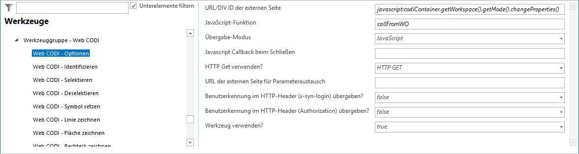 Konfiguration - Web CODI Optionen