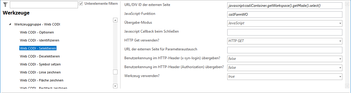 Konfiguration - Web CODI Selektieren Konfiguration - Web CODI Selektieren
