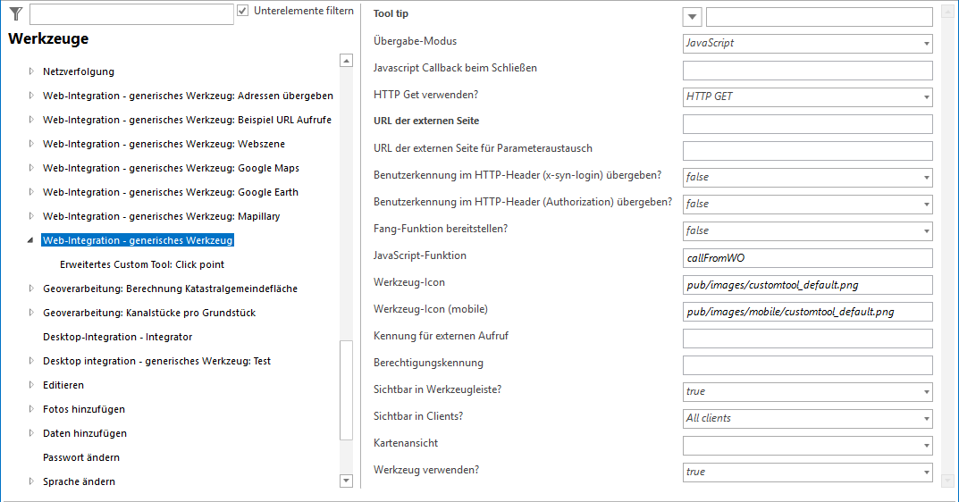 Web-Integration - Konfiguration generisches Werkzeug Web-Integration - Konfiguration generisches Werkzeug