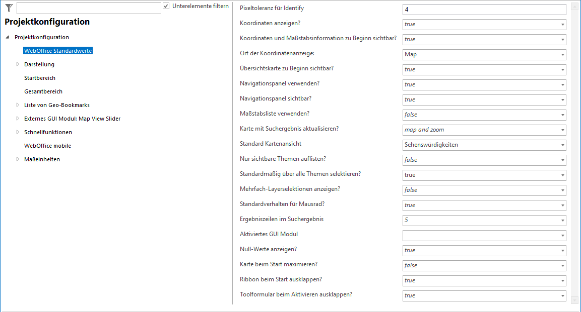 WebOffice Standardwerte WebOffice Standardwerte