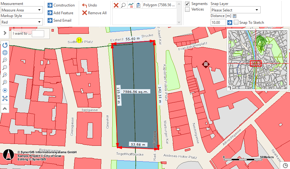 Measuring an area using snapping in the WebOffice core client