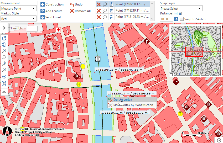 Three options to delete a measure point in the WebOffice core client Three options to delete a measure point in the WebOffice core client