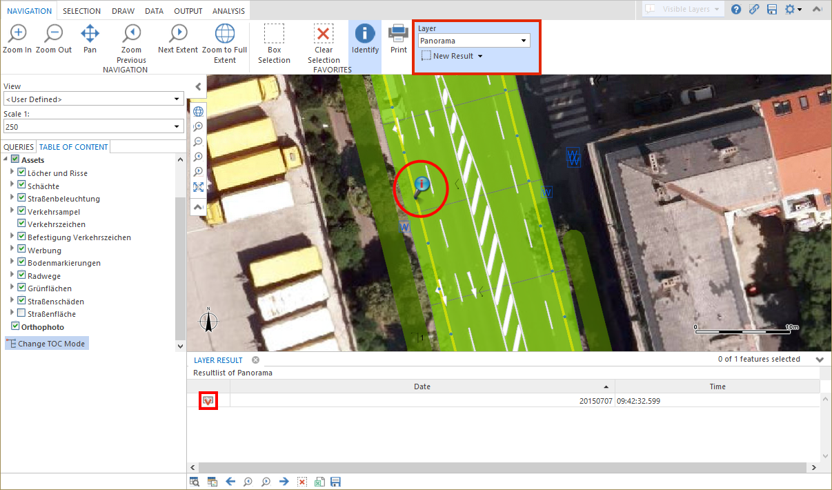 Open an inspection panorama via a search result
