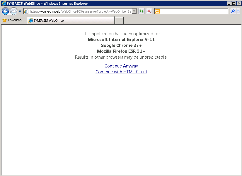 Warning of unsupported browser vresion in WebOffice core client