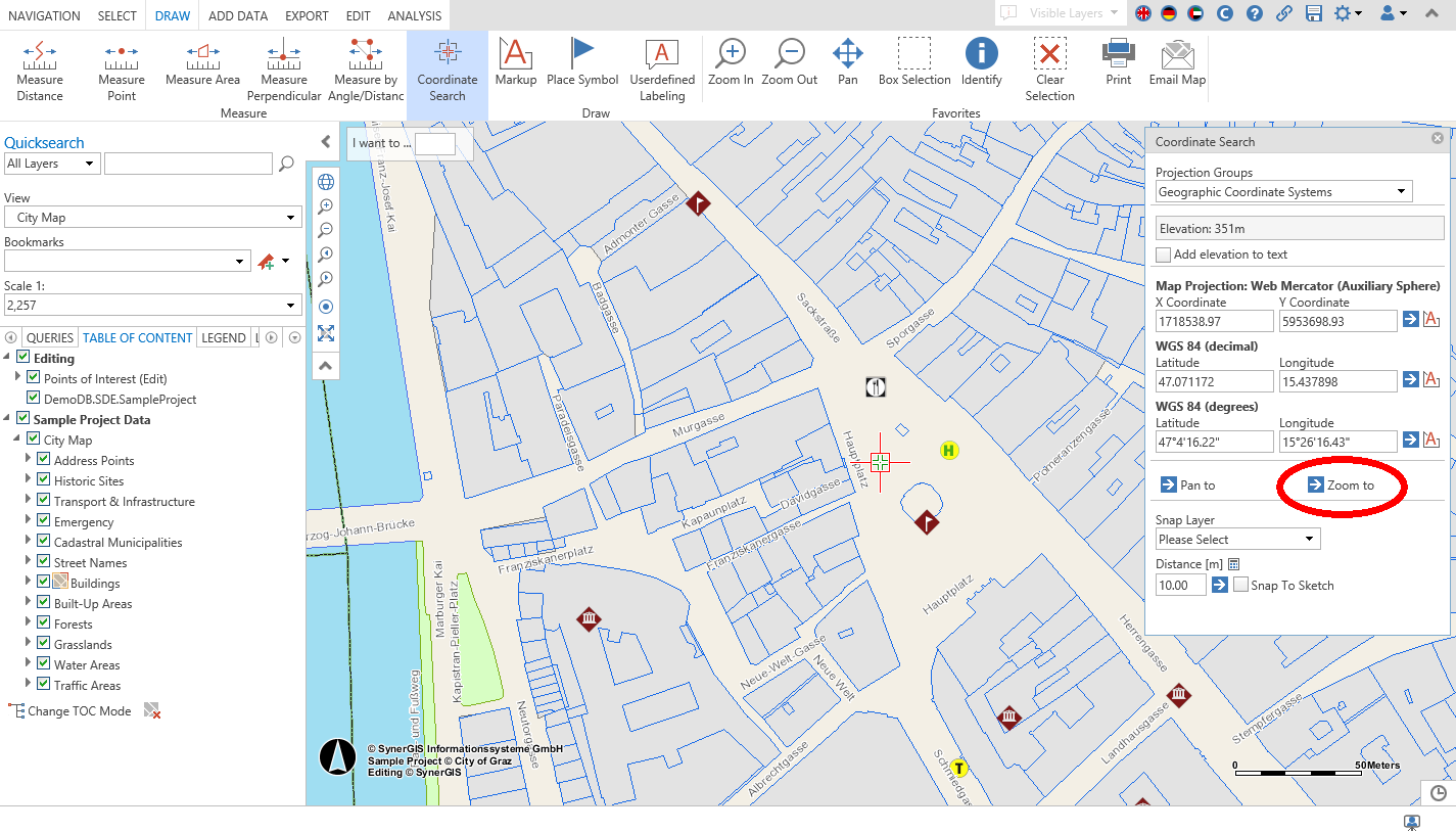 Zoom to coordinates in the WebOffice core client Zoom to coordinates in the WebOffice core client