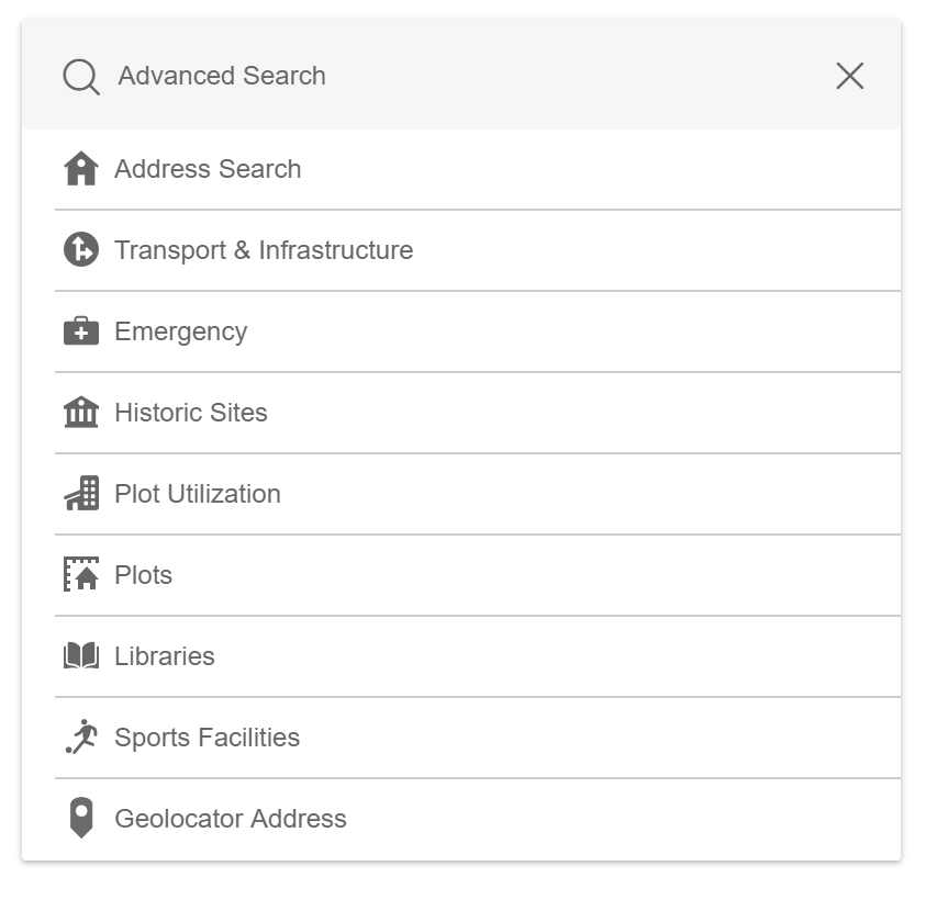 Various types of searches in the WebOffice flex client: 1. Only global full-text search, 2. Full-text search with thematic FTS, 3. Advanced search with predefined queries