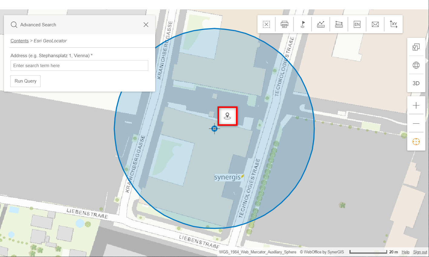 Displaying the current location with neighbor search in WebOffice flex client