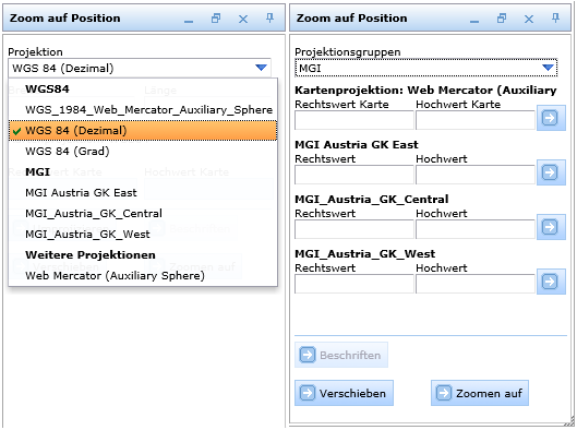 Different tool forms in WebOffice html client depending on all projections - no (left) and yes (right)&nbsp;
