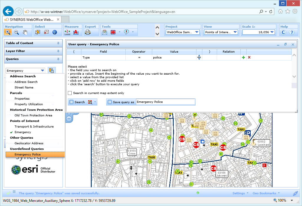 Saved user defined query in the WebOffice html client Saved user defined query in the WebOffice html client