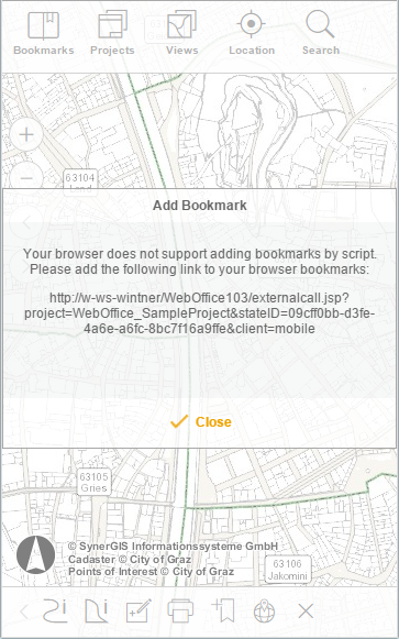 Add a bookmark in the WebOffice mobile client - phone mode