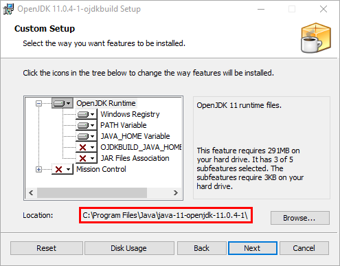 Selection of the installation components and adaptation of the installation path Selection of the installation components and adaptation of the installation path