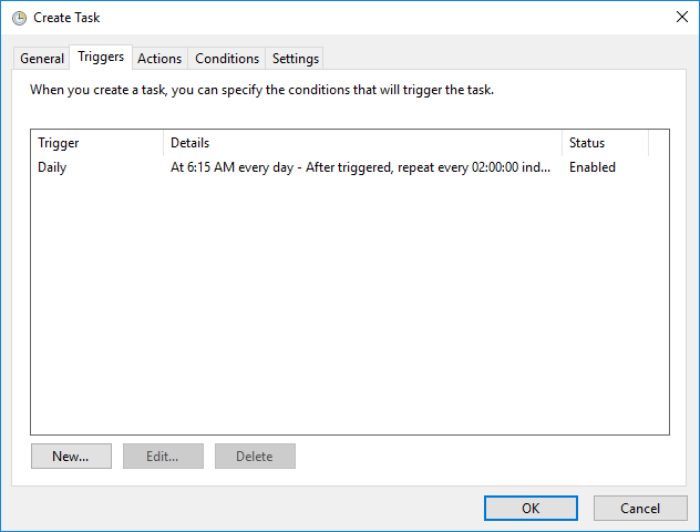 Create a new task - set a trigger