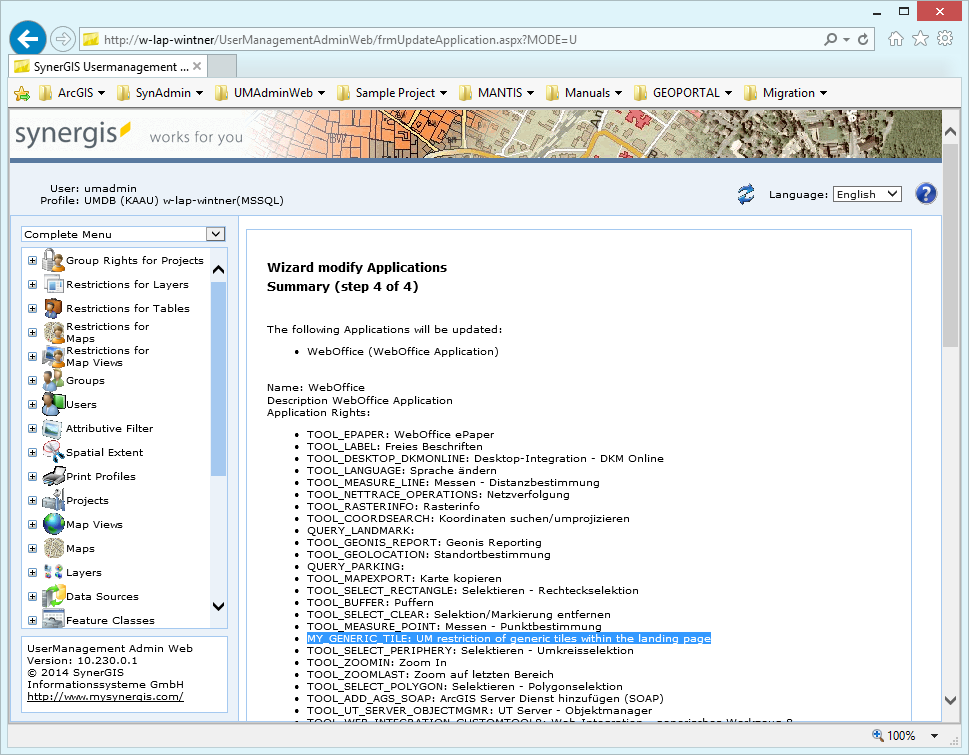 Modify applications - Summary and finish of the wizard Modify applications - Summary and finish of the wizard