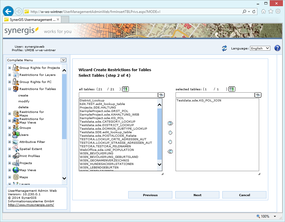 Create restrictions for tables - step 2