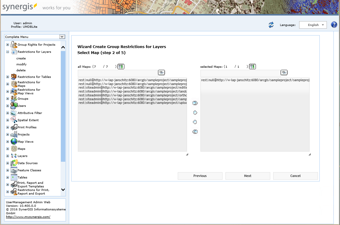 Create group restrictions for layers - step 2 select map