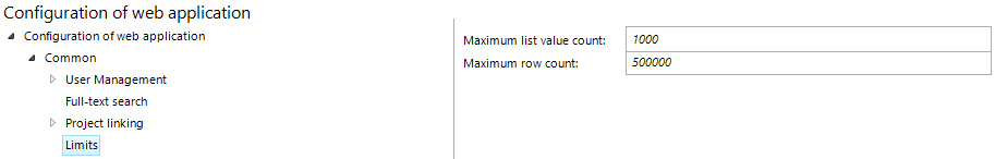 Limits configuration