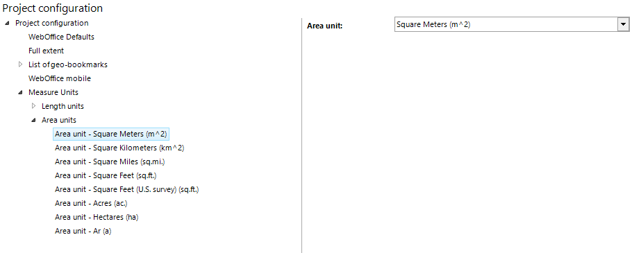 Area units configuration