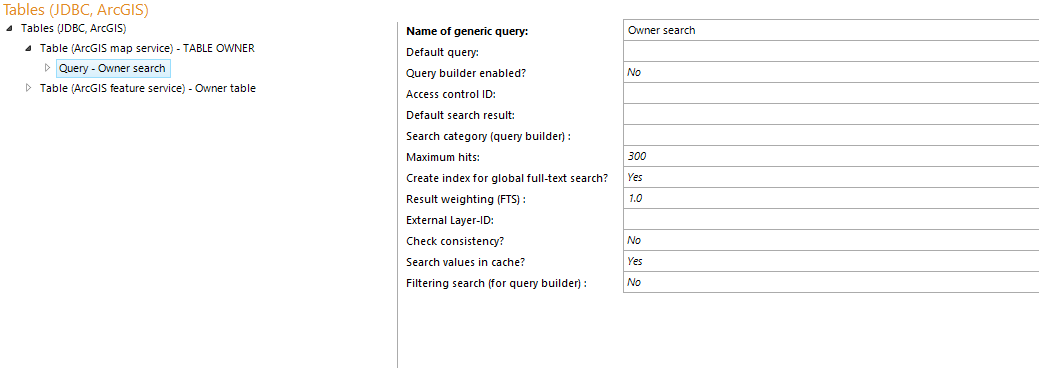 Table query configuration (ArcGIS Map Service)