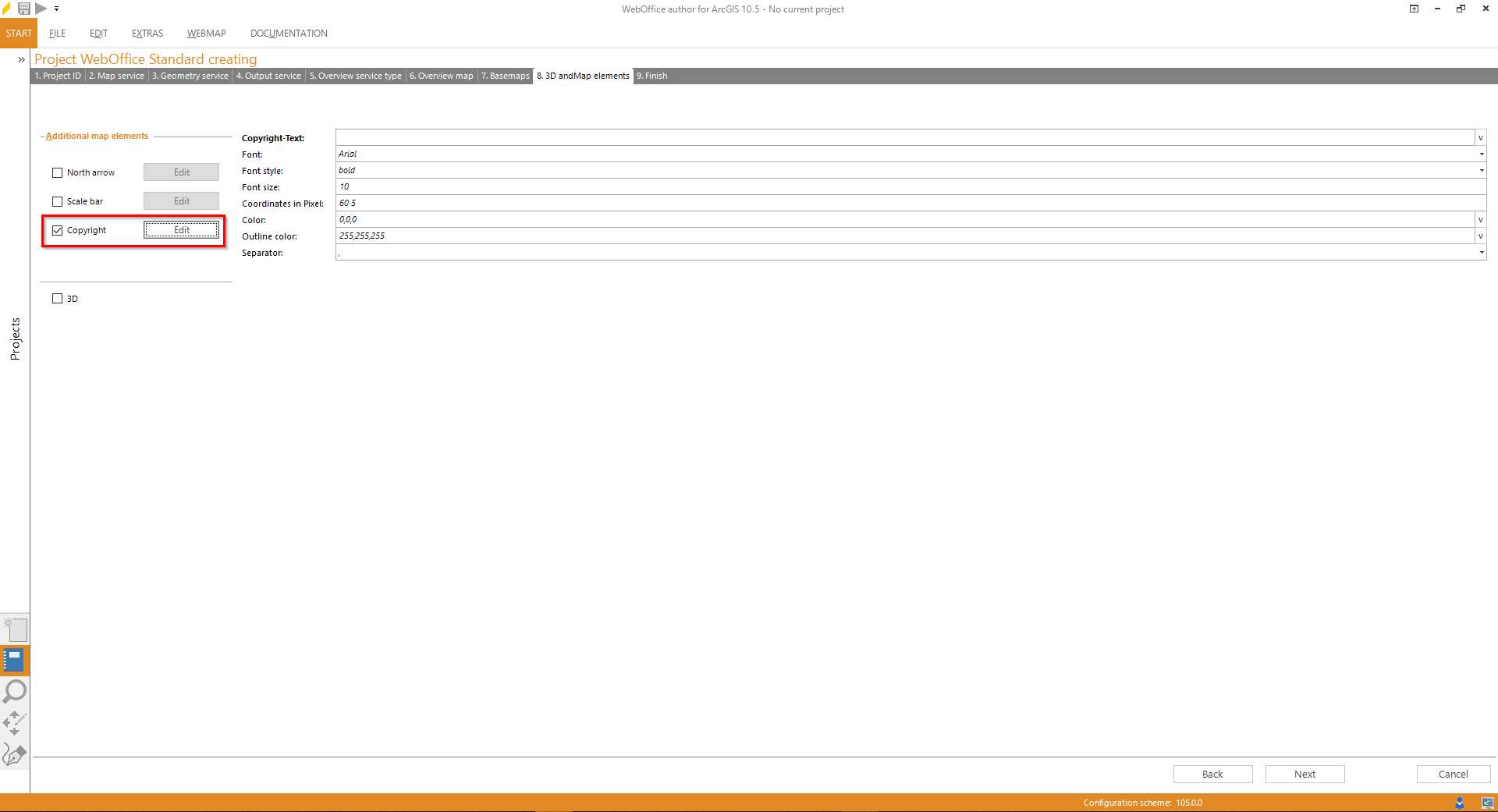 Wizard "Create Project" - configuring a copyright text