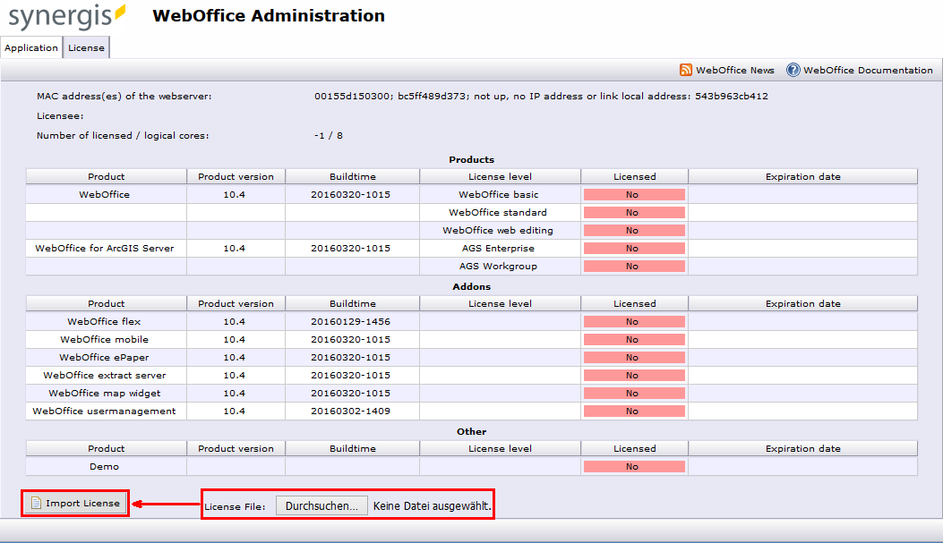 Import license via SynAdmin