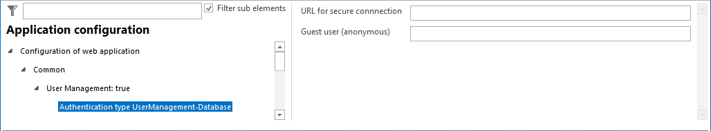 Authentication type UserManagement-Database configuration