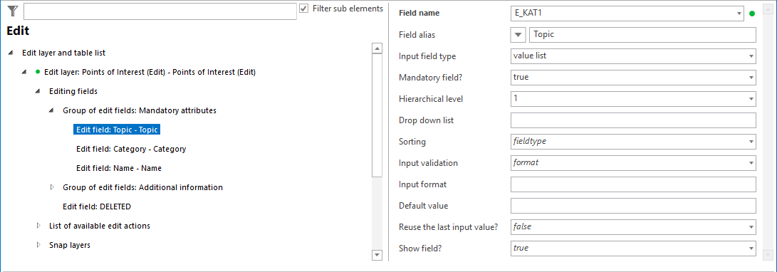 Editing fields configuration Editing fields configuration