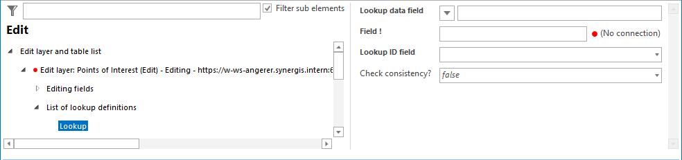 Lookup configuration for an edit layer