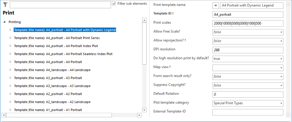 Configuration of a print template