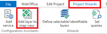 "Add layer to map view" - Configuration Assistant in the WebOffice author standalone Menu
