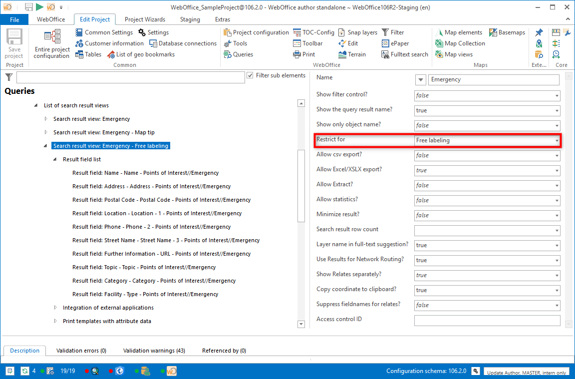 Search result view restriction for "Free labeling"