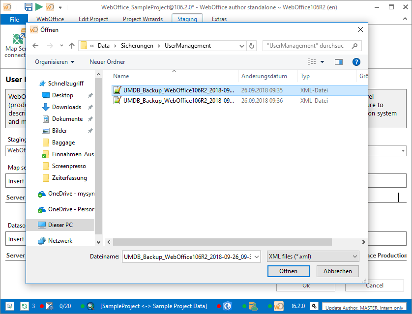 Choose a backup UMDB file Choose a backup UMDB file