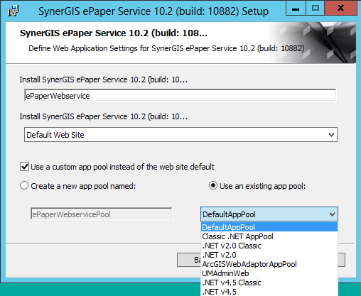 Choose existing application pool Choose existing application pool