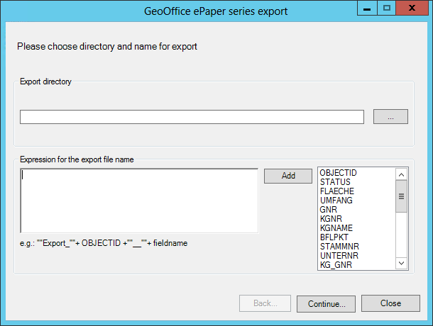 GeoOffice ePaper series export dialog 