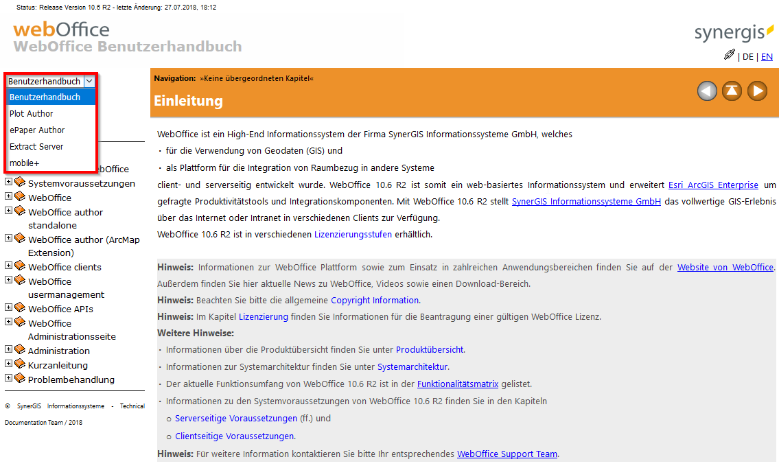 Auswahlliste zusätzlicher Benutherhandbücher