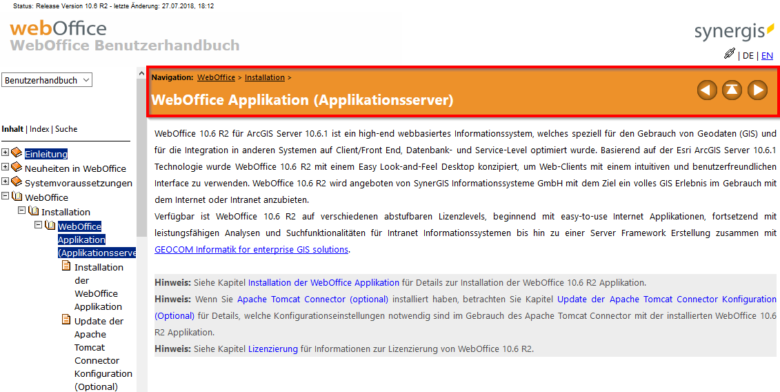 Titelleiste - Pfad zum Kapitel im Inhaltsverzeichnis / Navigation per Pfeiltasten möglich