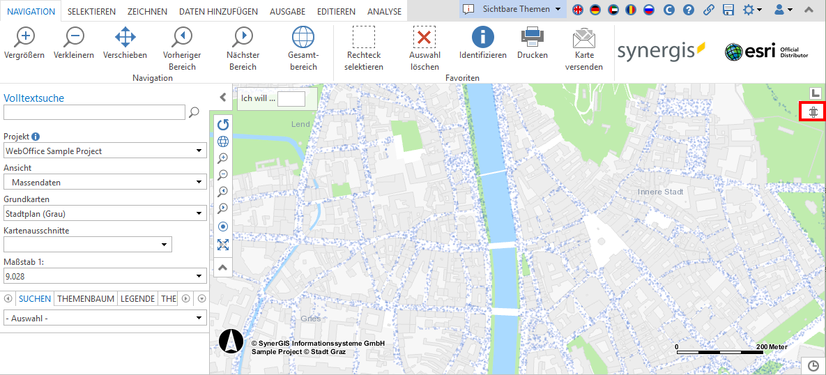 Öffnen des Bereichsschiebereglers im WebOffice core Client