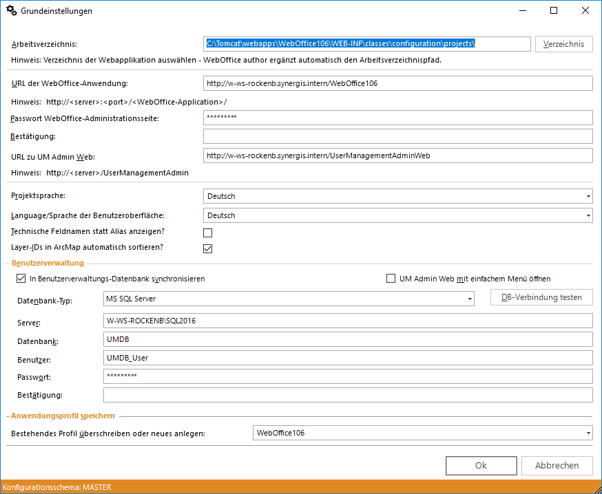 Konfigurieren der WebOffice usermanagement Synchronisation in den WebOffice author Grundeinstellungen