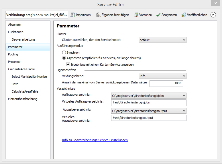 Service Editor Einstellungen für SewerSections
