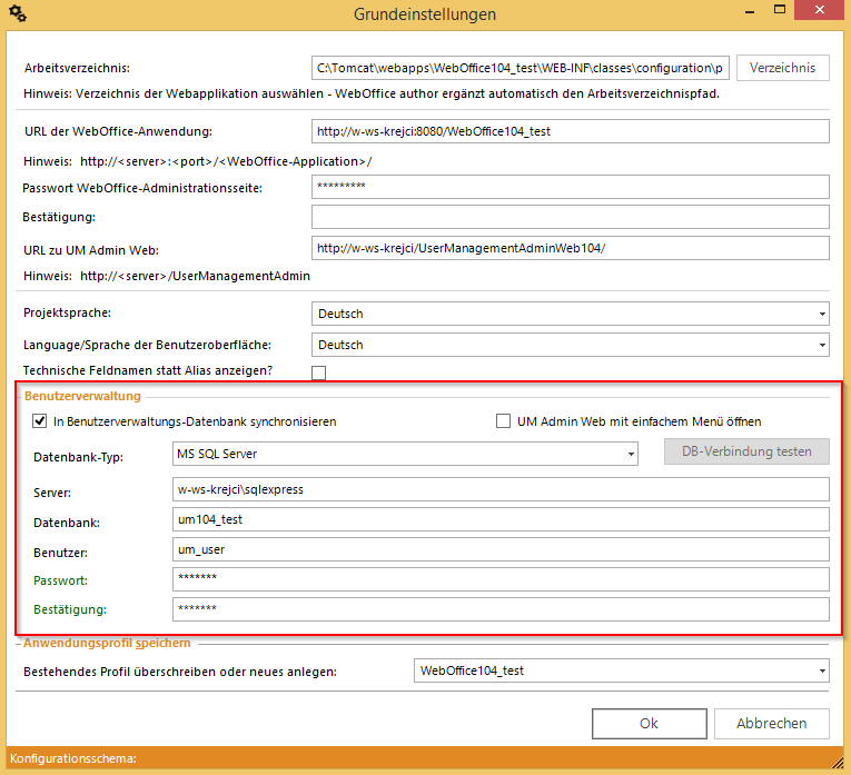 Anpassung der Benutzerverwaltungseinstellungen in den Grundeinstellungen